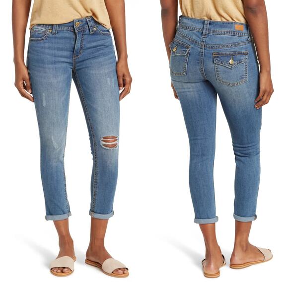 Seven7 Starlette Crop Jeans In Thursday Ripped Distressed Flap Pockets Size 14 - Picture 1 of 16